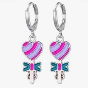Pink and Blue Heart Lollipop Earrings